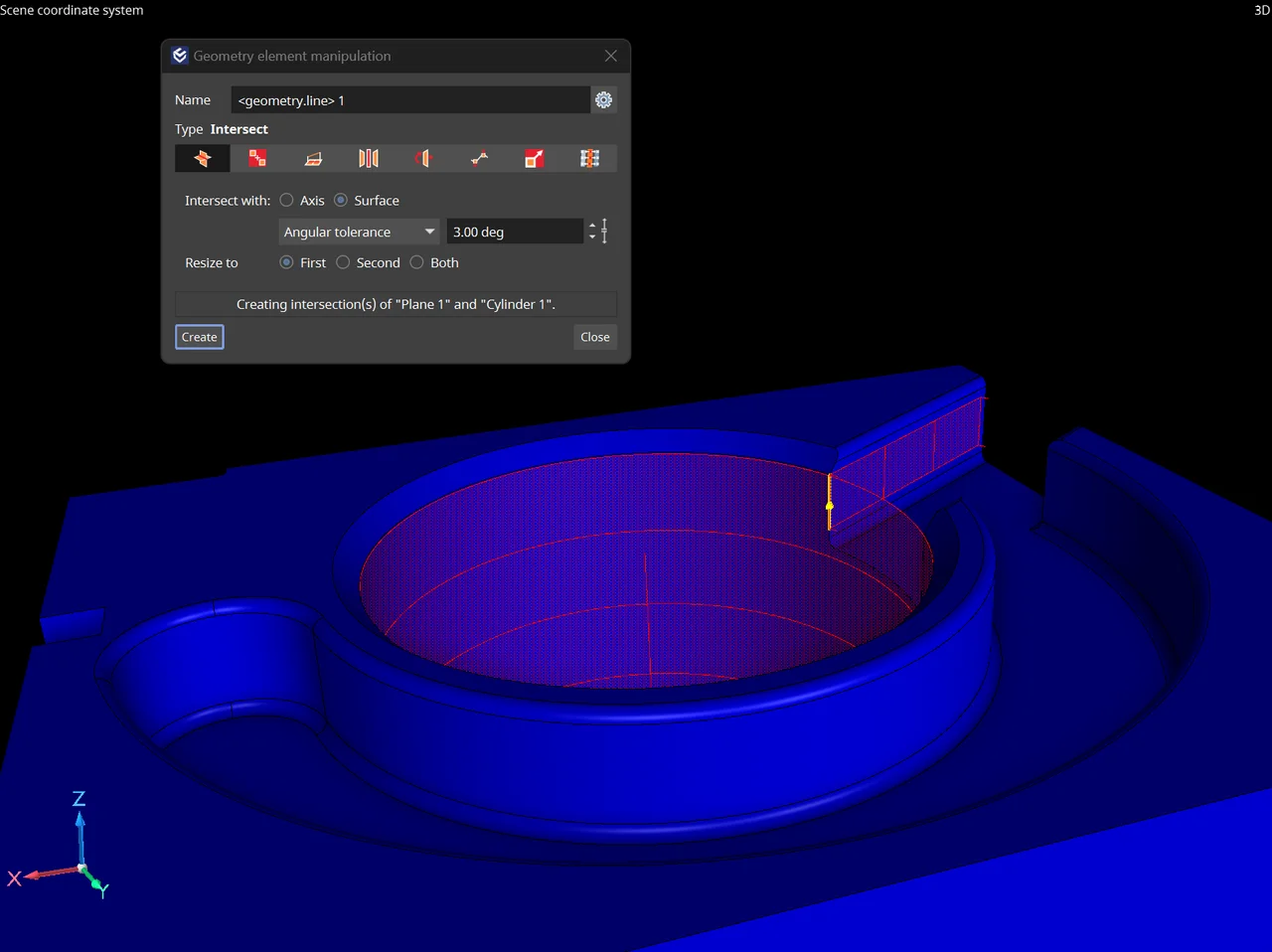 Intersect plane with cylinder shell